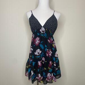 Black Flowy Boho Strappy Dress Sz Small Pink Teal Low Back
